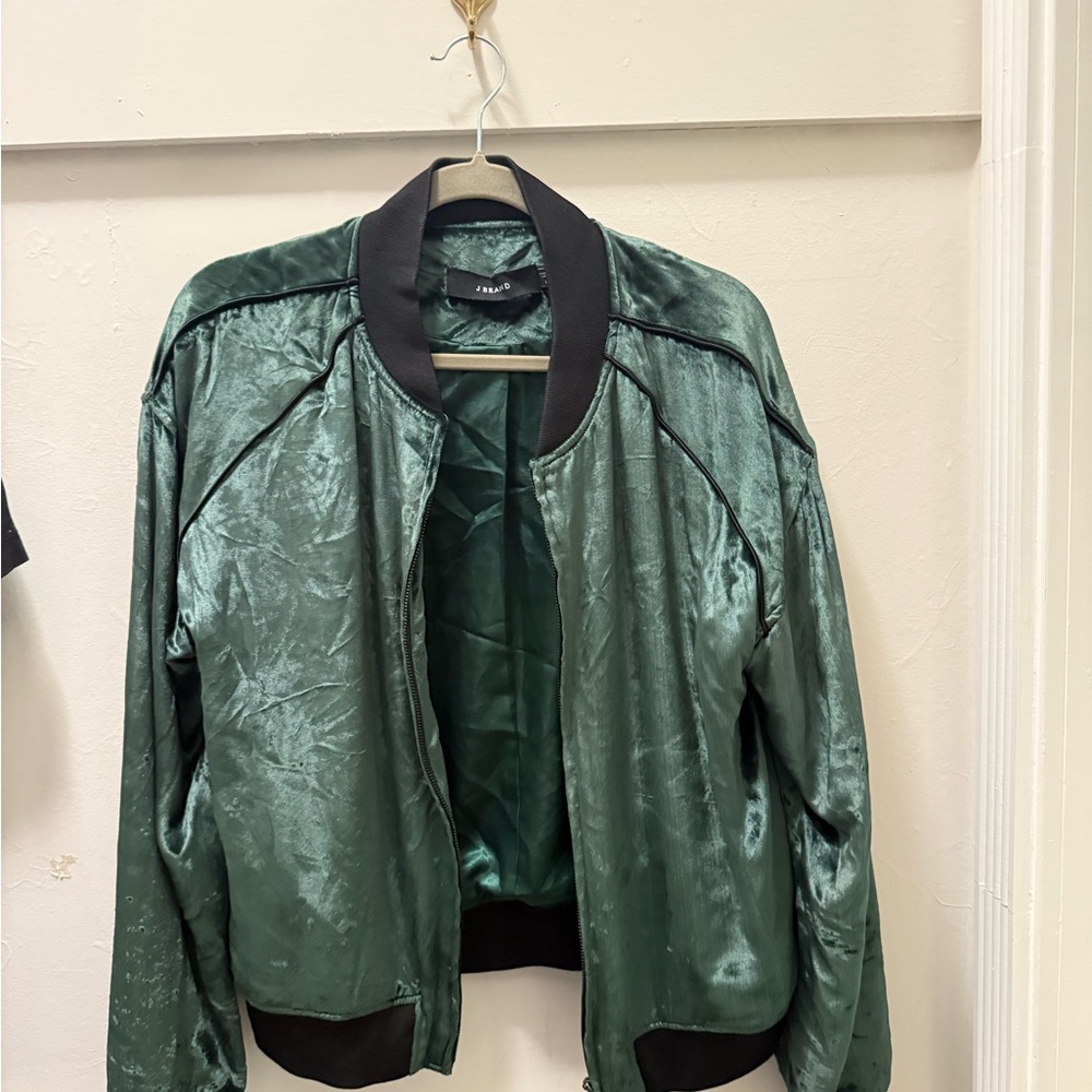 J Brand Shimmering Green Bomber Jacket
